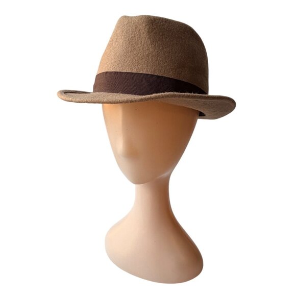 Vintage Womens Y2K Tan 100% Wool Fedora Brown Ribbon Band OS Collection Eighteen - Picture 5 of 6